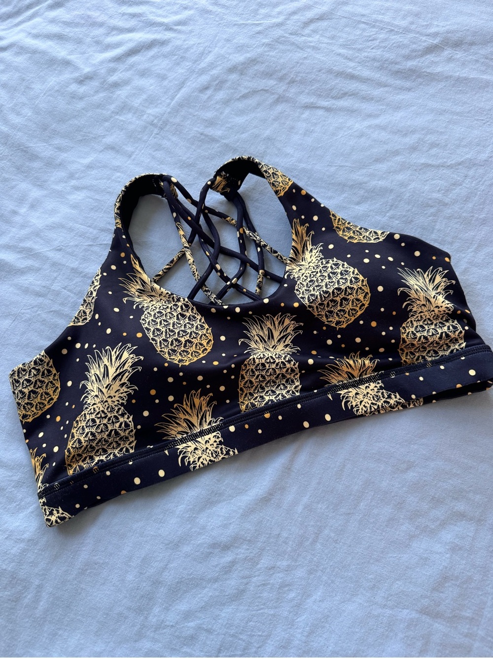 Constantly Varied Gear CVG Pineapple Strappy Back Sports Bra Black Gold